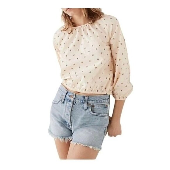 Madewell Womens Gathered Puff-Sleeve Crop Top in Sunrise Floral Bone XS - Picture 1 of 14